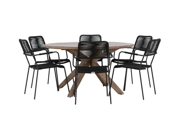 Imagine Rosario Dining Table- Teak Ø140 +Lindos Armchair - Black Alu / Black Rope _6