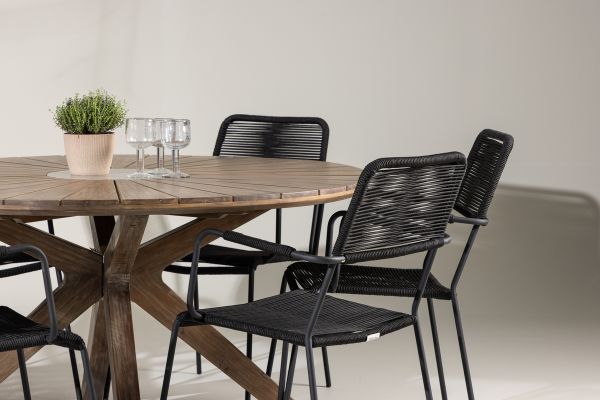 Imagine Rosario Dining Table- Teak Ø140 +Lindos Armchair - Black Alu / Black Rope _6