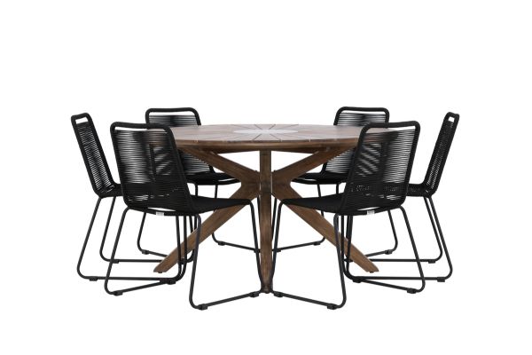 Imagine Rosario Dining Table- Teak Ø140 +Lindos Stacking Chair - Black Alu / Black Rope _6