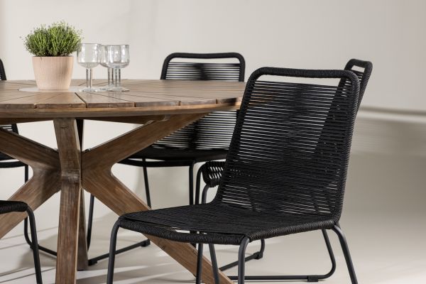 Imagine Rosario Dining Table- Teak Ø140 +Lindos Stacking Chair - Black Alu / Black Rope _6