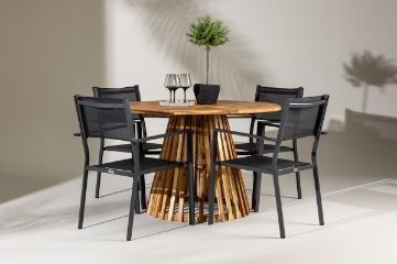 Imagine Lumpur Diningtable Acacia - Teaklook / Round ø110**75 +Copacabana Stacking Chair - Black/Black - Ersätter 4131-408 _4