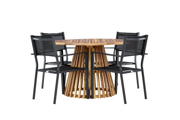 Imagine Lumpur Diningtable Acacia - Teaklook / Round ø110**75 +Copacabana Stacking Chair - Black/Black - Ersätter 4131-408 _4