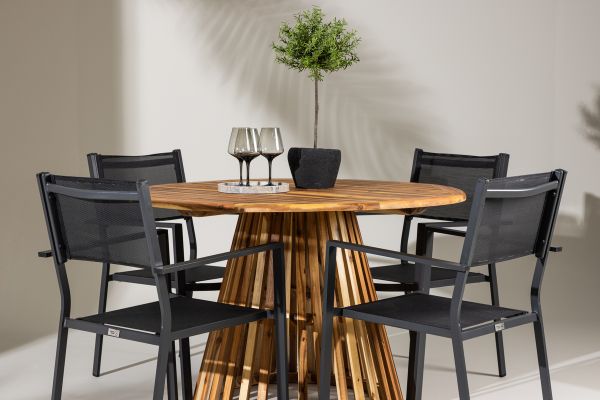 Imagine Lumpur Diningtable Acacia - Teaklook / Round ø110**75 +Copacabana Stacking Chair - Black/Black - Ersätter 4131-408 _4