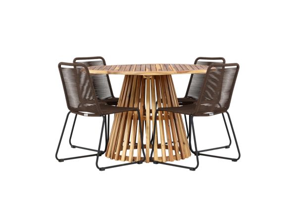 Imagine Masa de dining Lumpur Acacia - Aspect de teak / Rotund ø110**75 + Scaun de dining Lindos din aluminiu - Negru / _4