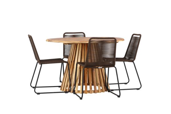 Imagine Masa de dining Lumpur Acacia - Aspect de teak / Rotund ø110**75 + Scaun de dining Lindos din aluminiu - Negru / _4