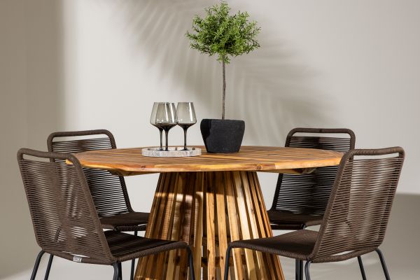 Imagine Masa de dining Lumpur Acacia - Aspect de teak / Rotund ø110**75 + Scaun de dining Lindos din aluminiu - Negru / _4