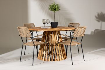 Imagine Lumpur Diningtable Acacia - Teaklook / Round ø110**75 +Lindos - Armchair - Black Alu / Latte Rope _4