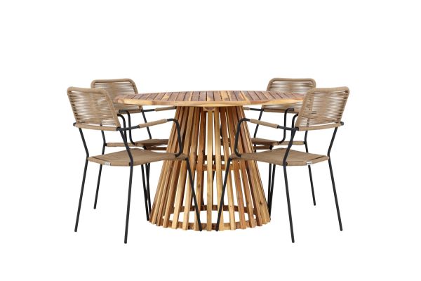 Imagine Lumpur Diningtable Acacia - Teaklook / Round ø110**75 +Lindos - Armchair - Black Alu / Latte Rope _4