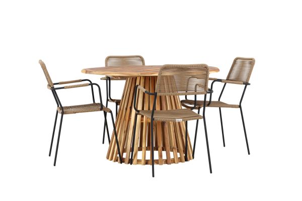 Imagine Lumpur Diningtable Acacia - Teaklook / Round ø110**75 +Lindos - Armchair - Black Alu / Latte Rope _4