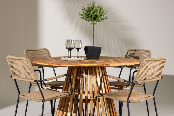 Imagine Lumpur Diningtable Acacia - Teaklook / Round ø110**75 +Lindos - Armchair - Black Alu / Latte Rope _4