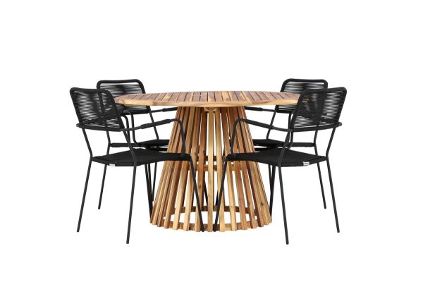 Imagine Lumpur Diningtable Acacia - Teaklook / Round ø110**75 +Lindos Armchair - Black Alu / Black Rope _4