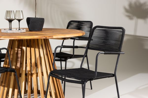 Imagine Lumpur Diningtable Acacia - Teaklook / Round ø110**75 +Lindos Armchair - Black Alu / Black Rope _4