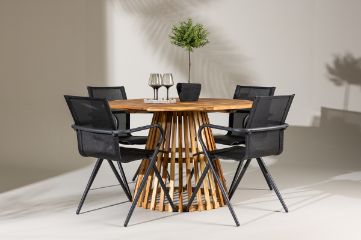 Imagine Lumpur Diningtable Acacia - Teaklook / Round ø110**75 +Alina Dining Chair - Black Alu / Black Textilene _4