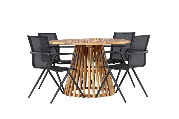 Imagine Lumpur Diningtable Acacia - Teaklook / Round ø110**75 +Alina Dining Chair - Black Alu / Black Textilene _4