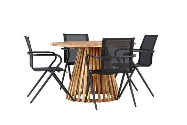 Imagine Lumpur Diningtable Acacia - Teaklook / Round ø110**75 +Alina Dining Chair - Black Alu / Black Textilene _4