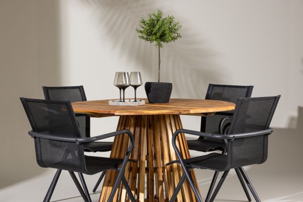 Imagine Lumpur Diningtable Acacia - Teaklook / Round ø110**75 +Alina Dining Chair - Black Alu / Black Textilene _4