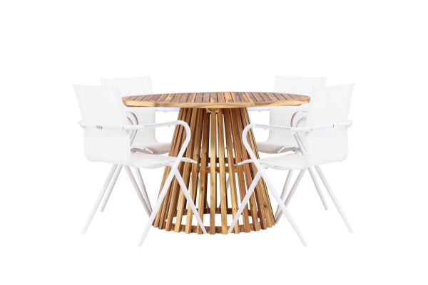 Imagine Lumpur Diningtable Acacia - Teaklook / Round ø110**75 +Alina Dining Chair - white Alu / White Textilene _4