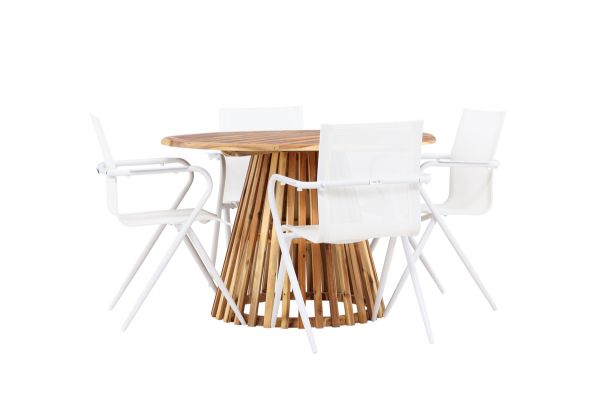 Imagine Lumpur Diningtable Acacia - Teaklook / Round ø110**75 +Alina Dining Chair - white Alu / White Textilene _4