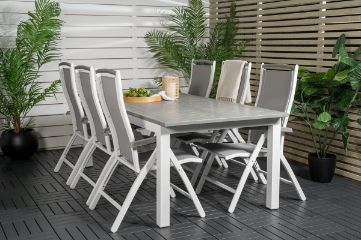 Imagine Masa de dining extensibila Albany - Vit Alu/gri * 224/324 * 100 + Scaun Albany 5 pozitii - Vit Alu/gri