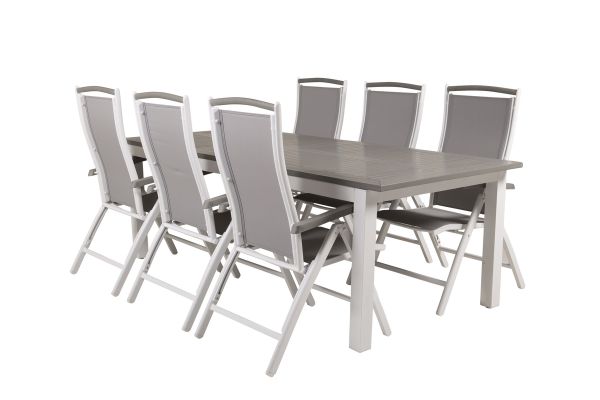 Imagine Masa de dining extensibila Albany - Vit Alu/gri * 224/324 * 100 + Scaun Albany 5 pozitii - Vit Alu/gri