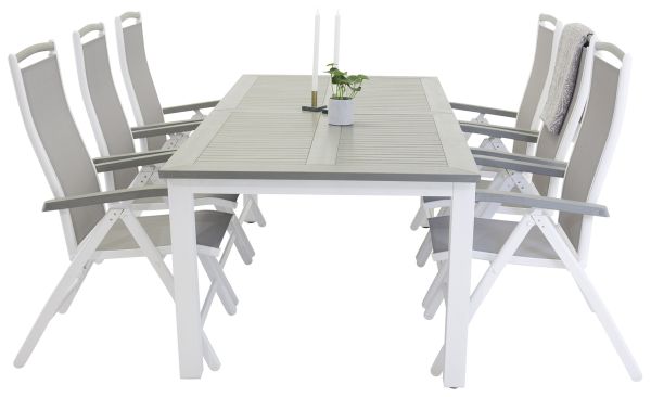 Imagine Masa de dining extensibila Albany - Vit Alu/gri * 224/324 * 100 + Scaun Albany 5 pozitii - Vit Alu/gri