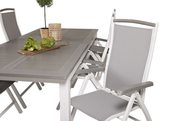 Imagine Masa de dining extensibila Albany - Vit Alu/gri * 224/324 * 100 + Scaun Albany 5 pozitii - Vit Alu/gri