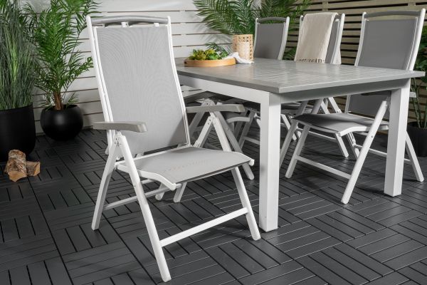 Imagine Masa de dining extensibila Albany - Vit Alu/gri * 224/324 * 100 + Scaun Albany 5 pozitii - Vit Alu/gri