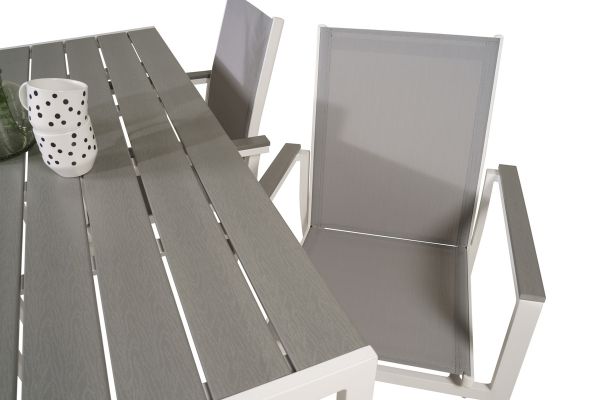 Imagine Masa de bucătărie Break - Aluminiu alb / gri aintwood - 150 * 90 + Scaun Parasoler - Alb