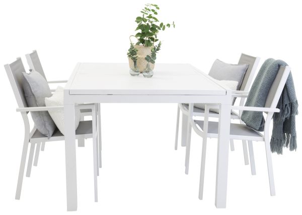 Imagine Marbella matbord 160/240*100*H75 - Vit+ Copacabana - Stacking Chair - White Alu/