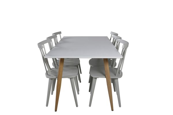 Imagine Masa de dining Polar - Ek-Look / Alb - 180*90*H75 + Scaun de dining Mariannelund - Gri _6