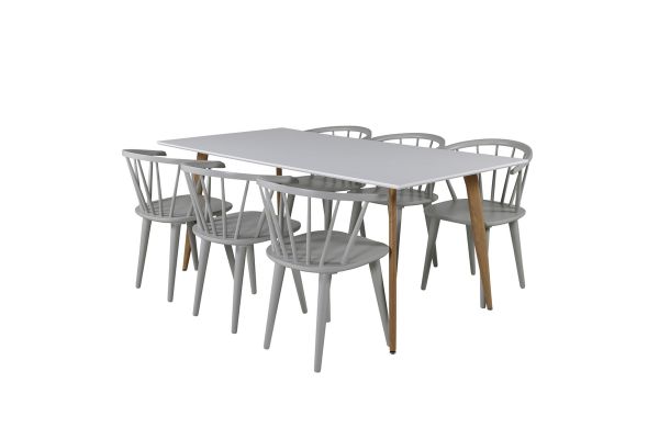 Imagine Masa de dining Polar - Design Ek / Alb - 180*90*H75 + Scaun de dining Bullerbyn - Gri deschis _6