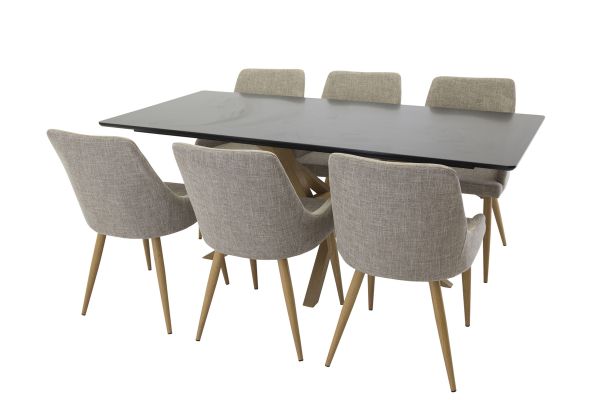 Imagine Piazza Matbord - Ek-look / svart - 180*90*75 +Plaza - Dining Chair - Oak/Light Grey _6