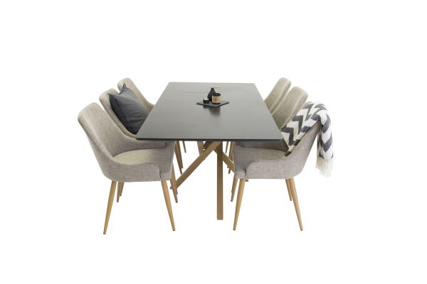 Imagine Piazza Matbord - Ek-look / svart - 180*90*75 +Plaza - Dining Chair - Oak/Light Grey _6