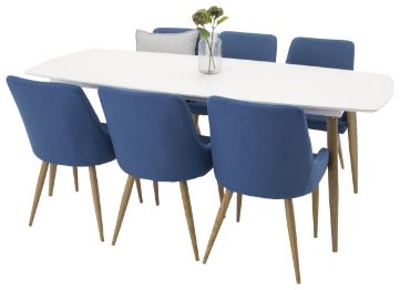 Imagine Masa de dining Polar Elipse - 240cm Alb / Stejar + Scaun de dining Plaza - Albastru / Stejar _6