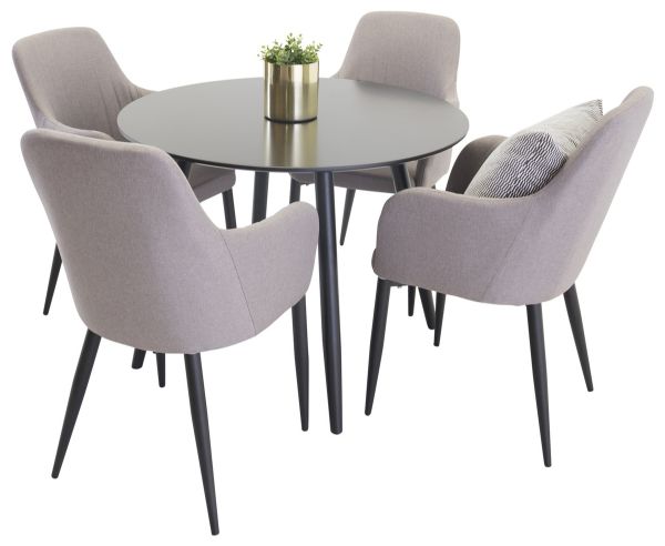 Imagine Plaza - Masă de dining - 100 ø - Negru/Negru + Scaun Comfort Gri Polar - Picioare Negre_4