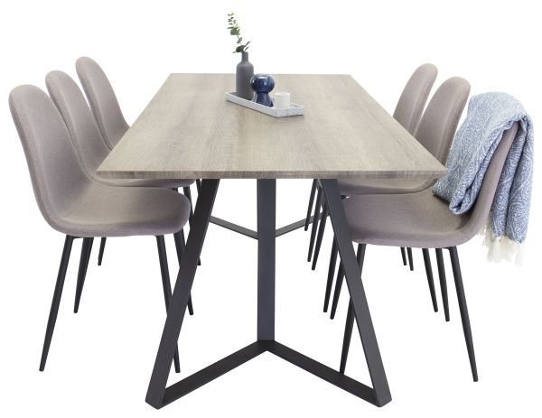 Imagine Masa de dining Marina - 180*90*H75 - Gri/Negru + Scaun Polar - material gri, picioare negre _6