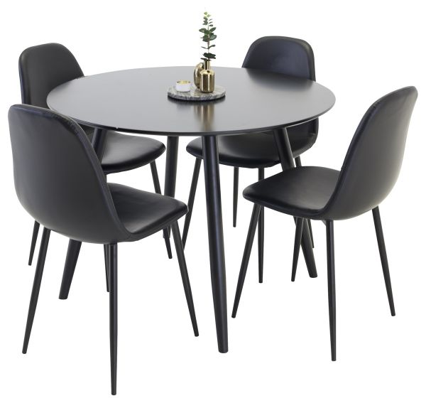 Imagine Plaza - Masă de dining - 100 ø - Negru/Negru + Scaun de dining Polar Negru PU _4