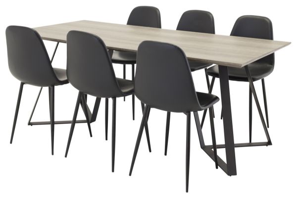 Imagine Masa de dining Marina - Stejar Negru/Gri - 180*90*H75+ Scaun de dining Polar - Negru/PU Negru _6