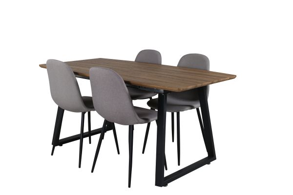 Imagine Masa de dining Inca - 160/200*85*H75 - Stejar/Negru + Scaun Polar - Tesatura gri Picioare negre