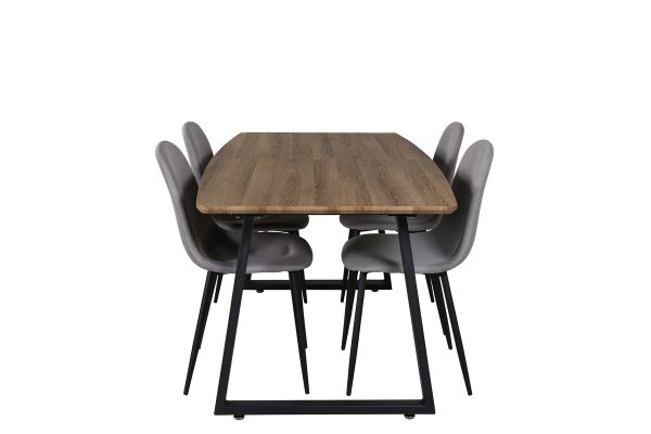 Imagine Masa de dining Inca - 160/200*85*H75 - Stejar/Negru + Scaun Polar - Tesatura gri Picioare negre