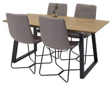 Imagine Masa de dining Inca - Negru / Stejar Uleiat - 160/200*85*H75+X-Scaun pentru dining - Negru / Gri Mediu_4