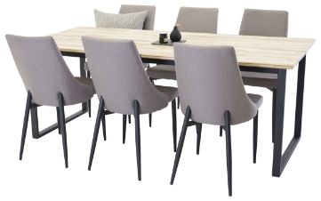 Imagine Masa de dining Cirebon 200*90cm - Teak / Negru + Leone 2.0 Gri Polar - Picioare NEGRE