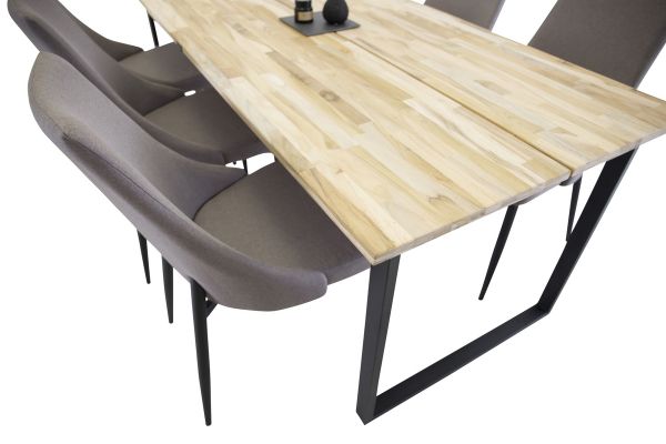 Imagine Masa de dining Cirebon 200*90cm - Teak / Negru + Leone 2.0 Gri Polar - Picioare NEGRE