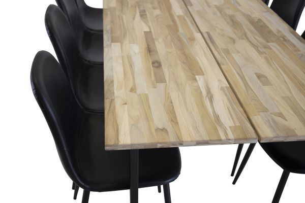 Imagine Masa de dining Cirebon 200*90cm - Teak / Black - Scaun de dining Polar Negru PU 6