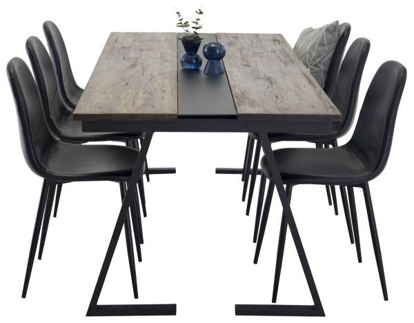 Imagine Masa de dining Jakarta - Negru / Teak inchis - 200*90*H75 - 6 scaune Dining Polar PU Negre