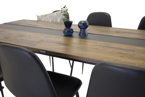 Imagine Masa de dining Jakarta - Negru / Teak inchis - 200*90*H75 - 6 scaune Dining Polar PU Negre