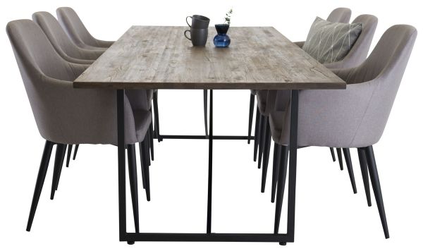 Imagine Masa de dining Padang - Lemn de tek negru / închis - 250*100*H76 + Scaun Comfort gri polar - Picioare negre _6