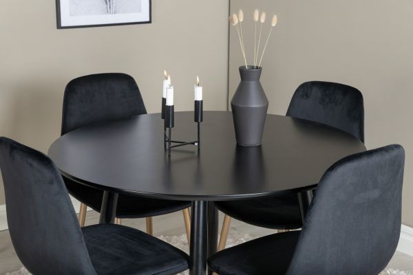 Imagine Plaza - Masă de dining - 100 ø - Negru/Negru + Scaun Polar - Catifea neagră / Picioruri de alamă satinată _4