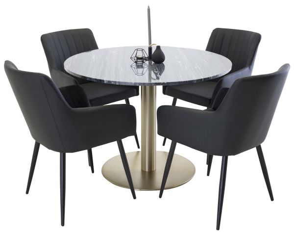 Imagine Vă rugăm să traduceți complet Tabel de dining Estelle rotund 106cm Marmură Gri / Cupru + Comfort - Scaun de dining - Stejar/Negru _4