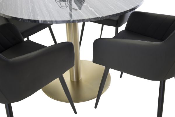 Imagine Vă rugăm să traduceți complet Tabel de dining Estelle rotund 106cm Marmură Gri / Cupru + Comfort - Scaun de dining - Stejar/Negru _4